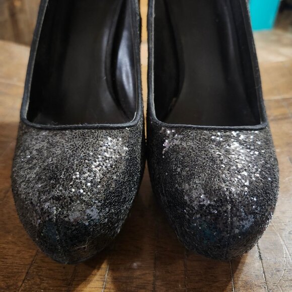 Delicious Shoes Womens 7.5 Black Glitter Stiletto Heels Spike High Heel Party - Picture 4 of 8